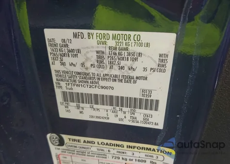 2012 Ford F-150 Xlt z USA, uszkodzony, nr VIN 1FTFW1CT2CFC90070